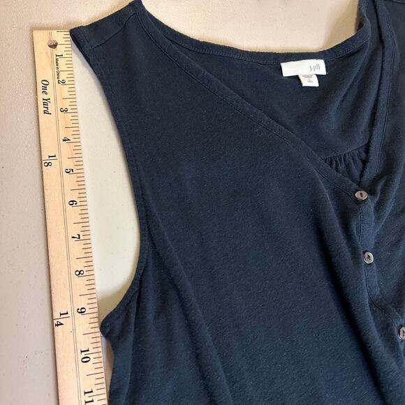 J. Jill V-Neck Tank Front Buttons‎ Linen Blend Navy Blue Womens Large Tall - Picture 11 of 12